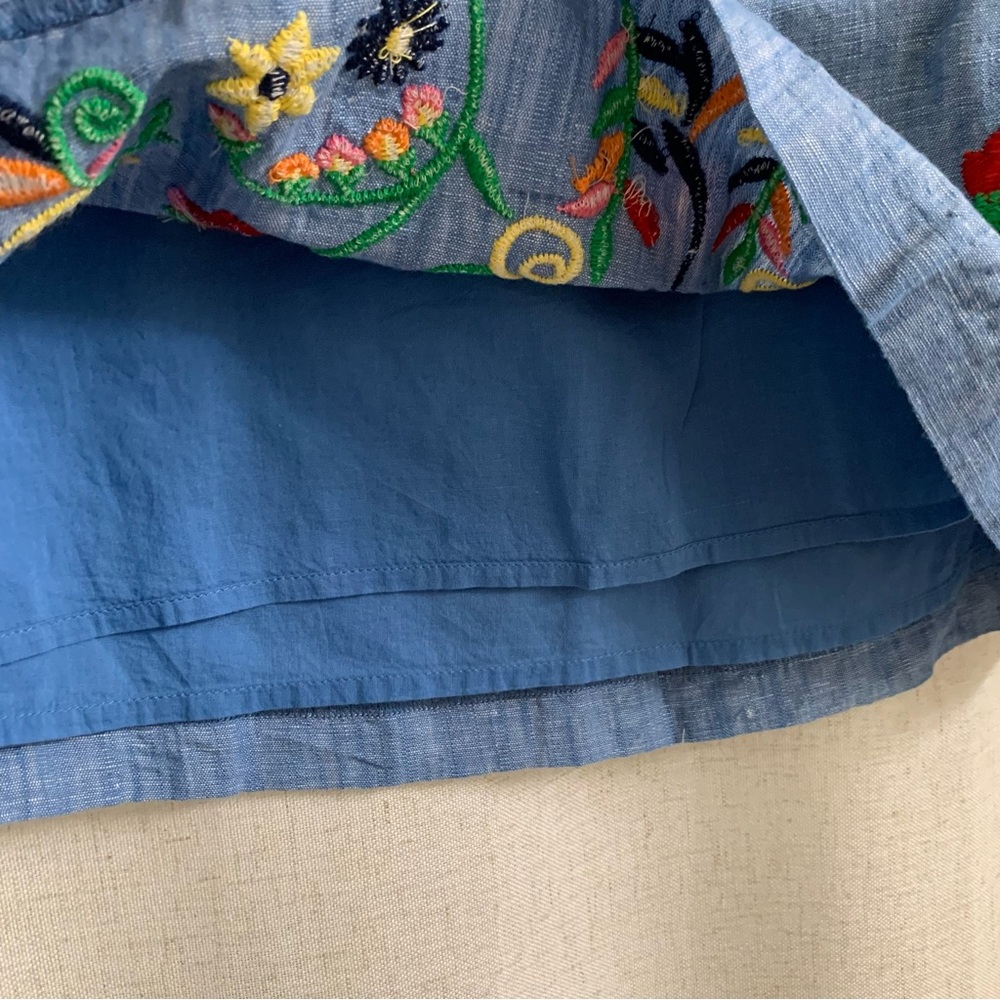 Talbots Embroidered A-Line Colorful Floral Linen Cotton Chambray 4 Spring Skirt - Picture 4 of 7